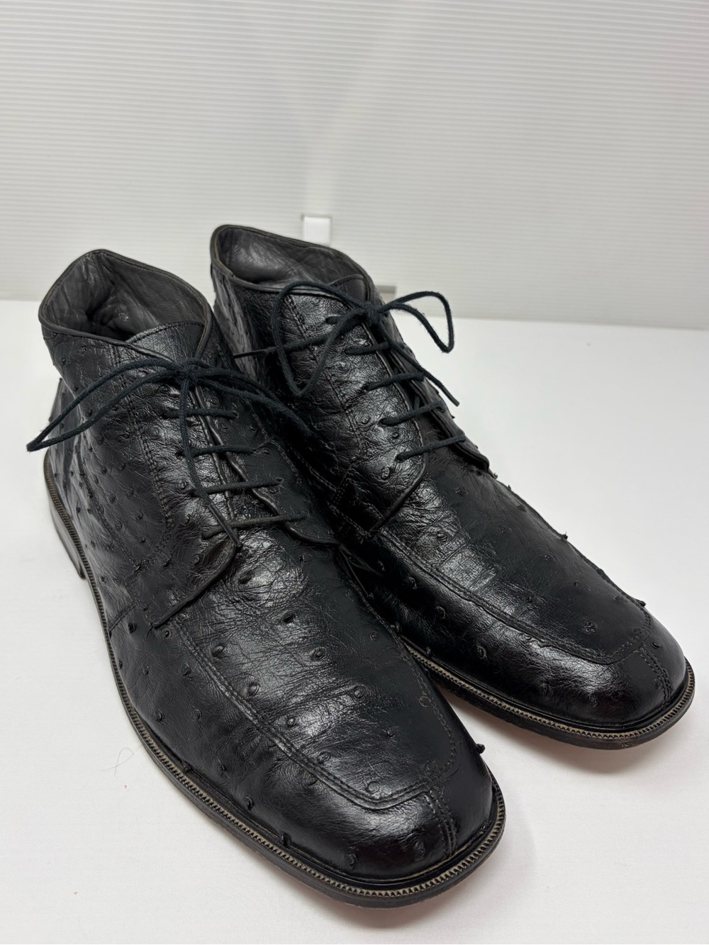 Los Altos Exotic Genuine Black Ostrich Dress Ankle Boots Leather Size 11 Mex 30